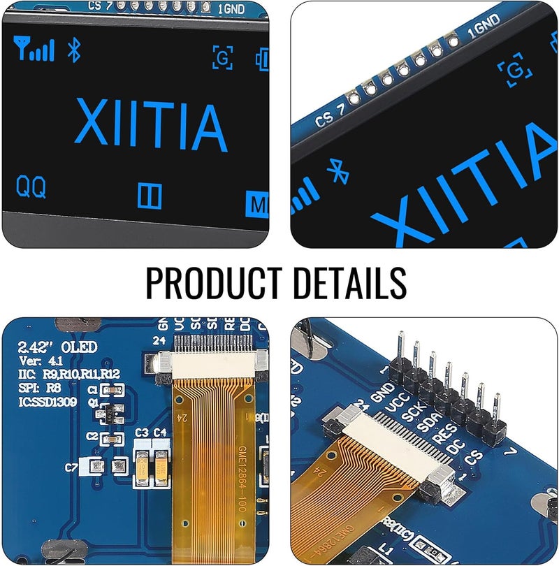 XIITIA 2pcs 2.42 inch 128x64 OLED LCD Display Module SSD1309 7 Pin SPI/IIC I2C Serial Interface for Arduino UNO R3 (Blue Light) - Image 4